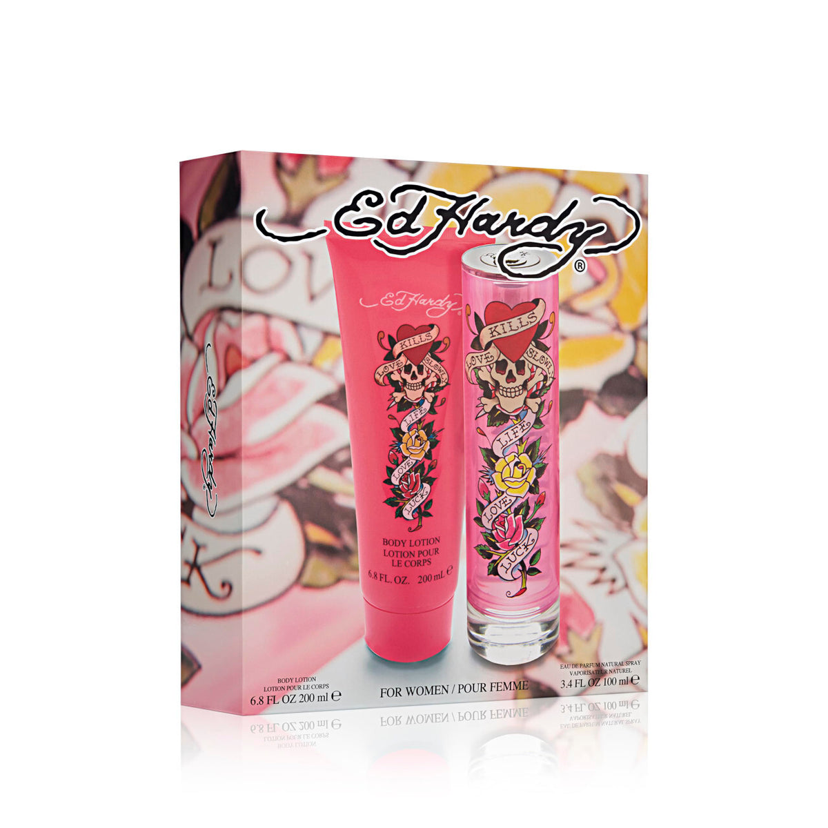 Ed hardy 2 pcs set for women: 3.4 eau de parfum spray + 6.8 body lotion