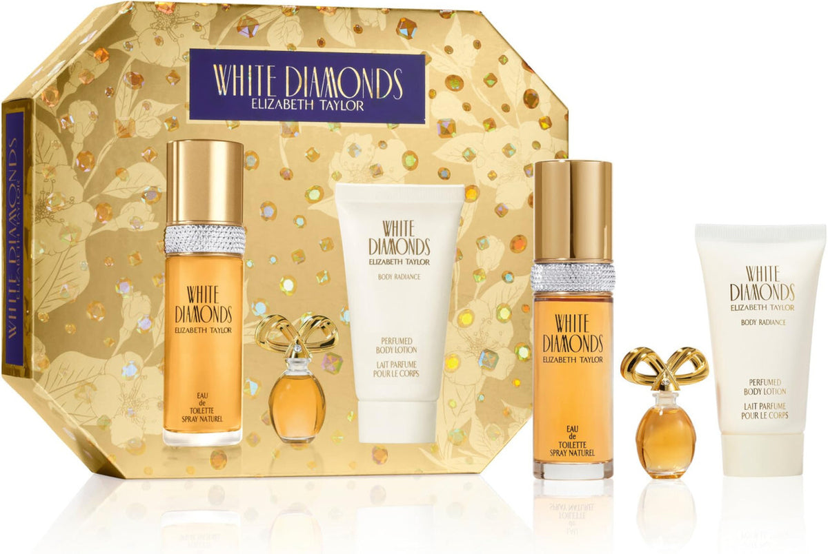 White diamonds 3 pcs set for women: 1 oz eau de toilette spray + 3.7 ml parfum mini + 1.7 perfumed body lotion