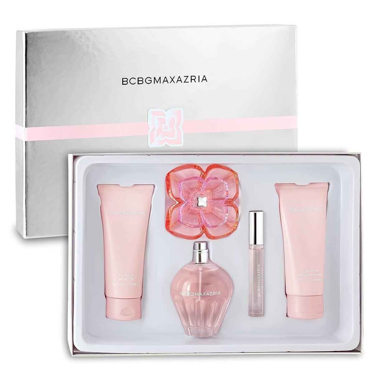 Bcbg max azria 4 pcs set for women: 3.4 eau de parfum spray + 3.4 body lotion + 0.34 eau de parfum rollerball + 3.4 shower gel