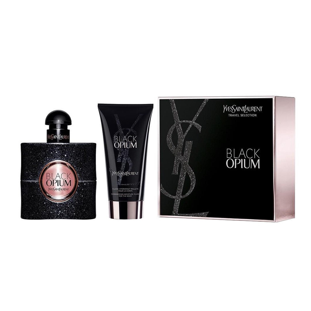 Ysl black opium 2 pcs set: 1.6 eau de parfum spray + 1.6 shimmering body lotion